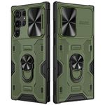VEGO for Galaxy S22 Ultra Kickstand Case, S22 Ultra 5G Case with Slide Lens Cover, Built-in 360° Rotate Ring Stand Magnetic Car Mount Cover Case for Samsung Galaxy S22 Ultra 6.8 inch 2022 - Green