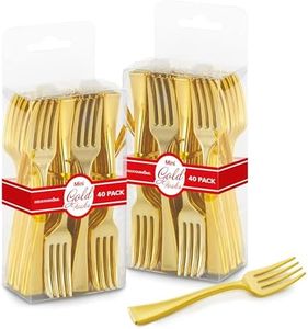 Gold Mini Forks 4 Inch (80-Count) Disposable Plastic Appetizer Fork for Cocktail Hour, Dessert Cups, Small Food Samples, Tiny Appetizers, Charcuterie Board, Wedding Reception