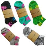 LUCKY BEN 5 Pairs Unisex Marijuana Weed Leaf Boat Warm Cotton Socks US 5-9.5, Multicolor, Medium