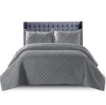 Quilted Bedspread Bed Throws for Room Decor - Quilted Fabric Embossed Striped Pattern Ruffle Design Reversible Quilt Bedspreads Coverlets with Hypoallergenic Pillow Cover (King, Ruffle Grey)