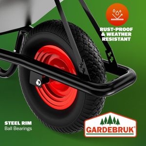 GARDEBRUK Heavy Duty Wheelbarrow 100L – Pneumatic Tyre, 250kg, Steel Rim, Silver/Red