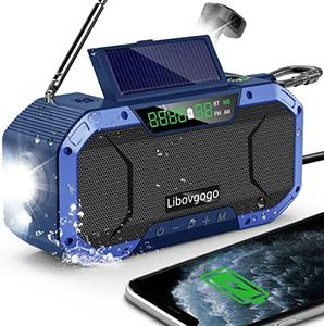 IPX5 Waterproof Auto Scan Hand Crank NOAA Emergency Radio,5000mAh Portable Weather Solar Radios with Bluetooth Speaker，AM/FM Emergency Broadcast Radio with Cell Phone Charger