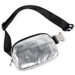 ODODOS Mini Belt Bag with Adjustable Strap, PU Fanny Pack Small Waist Pouch for Workout Running Traveling Hiking, Metallic Silver