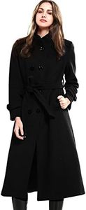 Escalier Women's Wool Trench Coat Double-Breasted Jacket with Belts Black S