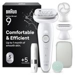 Braun Silk·épil 9 SkinSpa Epilator, All-in-One Set, Electric Hair Remover with Pivoting Head, Wet & Dry Lady Shaver, with Exfoliation Brush, Massage Pad and Grooming Attachments, Silver 9-381