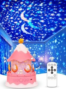 21 Sets of Films + 13 Soothing Music Sound, Baby Projector Night Light, Night Light Projector for Kids Bedroom, Ceiling, Remote Music Star Projector for Girls with Timer 360° Rotation, Room Decor