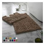 Lions Luxury 2 Piece Loop Bath Mats for Bathroom - Non Slip Chenille Bath Mat Set Rugs, Extra Soft with Water Absorbent Pedestal Bathmat Shower Toilet Mat, Latte