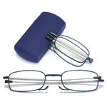 VEVESMUNDO Blue Light Blocking Folding Reading Glasses Portable Compact Small Slim Reader in Tube Case (Blue, +1.25)