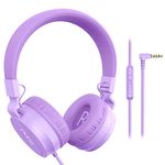 Puro Sound Labs PuroBasic Volume Limiting Wired Headphones for Kids, Foldable & Adjustable Headband w/Microphone, Compatible with Smartphones, Tablets and PC’s (Purple)