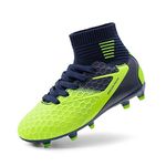 DREAM PAIRS Boys Girls High-Top Football Boots Soccer Cleats Shoes Toddler/Little Kid/Big HZ19002K,Size 5 Big Kid,Dark/blue/neon/green,HZ19002K