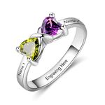 WSX 14k Gold Personalized Infinity Birthstone Ring for Women 2 Heart Stones Custom Jewelry Name Engraved Ring for Her