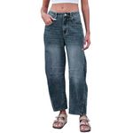 Women's Wide Leg Baggy Jeans Elastic Low Rise Barrel Jean Loose Boyfriend Denim Pants with Drawstring