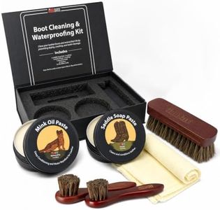 JobSite Leather Boot Cleaner Kit with Saddle Soap & Mink Oil - Heavy Duty Leather Cleaner & Waterproofing for Work Boots - Includes Shine Brush, Applicator Brushes & Shine Cloths