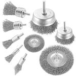 Wire Brushes Drills Set 9 pcs,Metal Brushes with 1/4-Inch Shank Brush - Wire Brush Wheel, Cup Brush and Tube Brush Kit for Cleaning Rust, Removing Paint and Wood