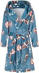 Funnycokid Boys Robes Baseball Kids Hooded Bathrobe Flannel Fleece Pajamas Size 10 12 Soft Rugby Sleepwear 10-12 Years