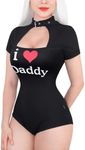 Littleforbig Cotton Romper Onesie Pajamas Bodysuit - Collared Black I Love Daddy Pattern 3XL