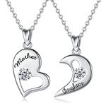 EUDORA Heart Mother Daughter Necklace Double Chain for Women S925 Sterling Silver Double Mom Daughter Pendant for Mama Mother Daughter Jewelry Mother's Day Gift, 45CM