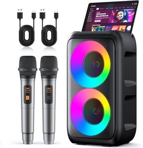 Karaoke Machine, Portable Bluetooth Speaker with 2 Wireless Karaoke Microphones, Karaoke Machine for Adults Kids with PA System,Stage Monitors Support TWS/TF/USB/AUX for Home Party Stage,Xmas Gifts