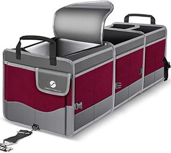 Trunk Organizer with Cooler, Collapsible Trunk Storage Container with Non Slip Bottom Strips, Large Multi-Compartment Waterproof Car Trunk Organizer Groceries for Vehicle Sedan, SUV, Van(Wine Red)