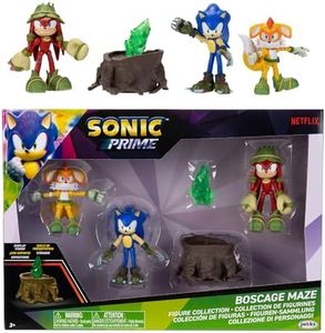 Sonic Prime 2.5-inch Action Figures Bos Cage Maze Themed 5 Pieces: Sonic, Gnarly Knuckles, Mangey Tails, Tree Stump and Green Shard. Ages 3+ (Officially Licensed by Sega and Netflix)