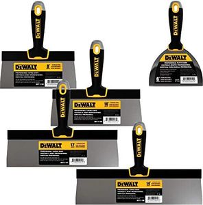 DEWALT Stainless Steel Taping Knife 4-Pack + Free Bonus 6" Soft Grip Putty Knife | 8/10/12/14" Blades, Soft Grip Handles | DXTT-3-171