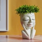 Kawai Homes Artificial Flowers Plants with Cute Tribal Ceramic Face Vase (Calm Lady - 2)