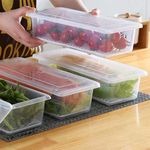 QUAHOG Polypropylene Fridge Storage Boxes (Pack Of 4, Fridge Organizer With Removable Drain Plate Tray Keeps Fruits, Vegetables, Meat, Fish Fresh Longer 1500 Ml, Transparent)