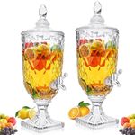 Nuogo 2 Pcs 0.8 Gallon Drink Dispensers for Parties Glass Beverage Dispenser with Stand and Spigot Vintage Iced Beverage Dispenser Crystal Drink Dispensers Glass Fountain for Birthday Party Home