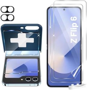 TQLGY for Samsung Galaxy Z Flip 6 Screen Protector, 2 Pack Inner Flexible TPU Film+2 Pack Back Tempered Glass Screen Protector+2 Pack Camera Lens Protector with Alignment Tool, HD Clear, Case Friendly