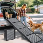 Longest 71" & Widest 20" Folding Dog Car Ramp for Large Dogs, Portable Pet Stair Ramp with Non-Slip Rug Surface, Extra Wide & Long Dog Steps for Large Dogs Up to 250LBS Get Into a Car, SUV & Truck