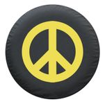 Boomerang 28inch Peace Sign - Spare Tire Cover - (Black Denim Vinyl) - Yellow