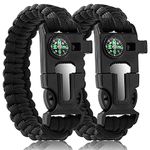 Oadnfa Paracord Bracelets,Survival Bracelets for Men Paracord Tactical 5-in-1 Camping GearKits,with 12-ft Detachable Parachute Rope,Fire Starter,Embedded Compass,Whistle&Emergency Knife (Black&Black)