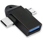 CROSSVOLT Type C and Micro OTG 2 in 1 Male to USB A 3.0 Female High Speed Data Transfer for Laptop Mobiles Tablet Smartphone - Black