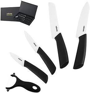 Kitchen Ceramic Knife Set with Sheath Covers Rust Proof Stain Resistant 5 PCS Professional Knife Set Super Sharp Luxury Gift Box with Chef Knife, Bread Knife, Utility Knife, Fruit Knife and Peeler