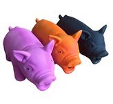 HowseHold Squeaky Pig Dog Toys Grunting Oinking Squeaky Latex Pig 8" [Pack of 3] Pink Pig, Orange Pig, Black Pig (3 Pigs)