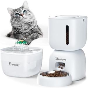 Sandpoy Automatic Cat Feeder and Water Dispenser, Cat Food Dispenser with Locking Lid, Two-in-One Set Timed Cat Feeder for Cats and Puppies, Pet Feeder with Portion Control, 4 Daily Meals