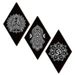 CREATCABIN 3Pcs Lotus Wood Wall Decor Hamsa Hand of Wall Art Gothic Yoga Witchy Wall Pediments Wooden Hanging Bohemian Diamond Farmhouse Wall Sign for Home Living Bedroom Room 6.7 x 11.8 Inch