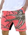 PAJUYE Beach Board Shorts Men's - Quick Dry Gym Shorts with Pockets Cool Mesh Lining Graphic Shorts UPF 50+ Mens Shorts Casual Revenge Squidward (L)