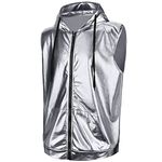 Sintege Men's Metallic Shirt Men Disco Shirt 70s 80s Men Disco Outfit Metallic Hooded Tops Hoodie Shirts for Men Disco Party(Silver, S)