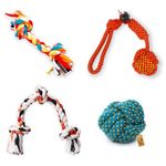 Foodie Puppies Dog Rope Combo of 4 Chewing Teething Fetching Durable Toys for Puppies and Small to Medium Size Dogs (2Knot + 3Knot + Ball + 2knotBall) (Color May Vary)