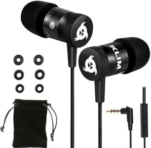 KLIM Fusion Earbuds with Microphone - New - Long-Lasting Wired Ear Buds - Innovative: in-Ear with Memory Foam - Earphones with Mic and 3.5mm Jack - Black