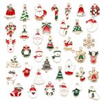 SANNIDHI 40Pcs Christmas Charms Pendants Set Assorted Jewelry Making Kit Gold Plated Enamel Pendants Charms For Diy Earrings Bracelet Necklace, Christmas Gift And Crafting