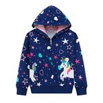 Girls Hoodie Toddler Zipper Jumper Unicorn Zip Up Hooded Sweatshirt Kids Long Sleeve Cotton Christmas Hoodies Tops for Girls 2-7 Years Deep-blue