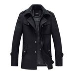 YOUTHUP Mens Coats Casual Winter Wool Jackets Regular Fit Trench Coat Tweed Outerwear Peacoats, Black 007, M