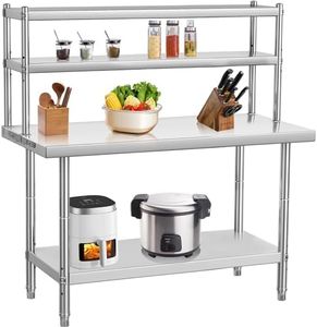 36 x 24 Inch Stainless Steel Table with Overshelves for Prep & Work, NSF Commercial Stainless Steel Kitchen Island with Adjustable Shelf & Hooks for Restaurant, Home and Hotel