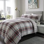 ED Flannelette Printed Duvet Cover Set | 100% Brushed Cotton Flannel Fleece | Reversible Bedding Quilt With Pillowcases (Wine & Green Tartan Check, Double)