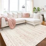 Light Pink Bedroom Rugs 6x9 Aesthetic Cute Boho Floral Feminine Soft Faux Wool Machine Washable Carpet Area Rugs for Kids Room Playroom Office