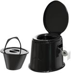 Large 5L Compact Portable Toilet Potty Loo with Seat Washable Basket and Toilet Roll Holder Lightweight Camping Loo, Camping WC for Pool Party Camping Caravan Picnic & Festivals Outdoor Black