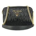 Prada Bandoliera Nero Black Nappa Gaufre'1 Quilted Leather Handbag 1BH112, Black, Medium