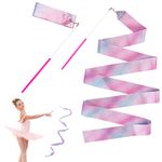 Cobee Gymnastics Dance Ribbons, 2 Pieces 78.7 Inch Sparkling Dancing Ribbons Rhythmic Dance Ribbon with Wand Ribbons Streamers for Adults Kids Artistic Dancing Training